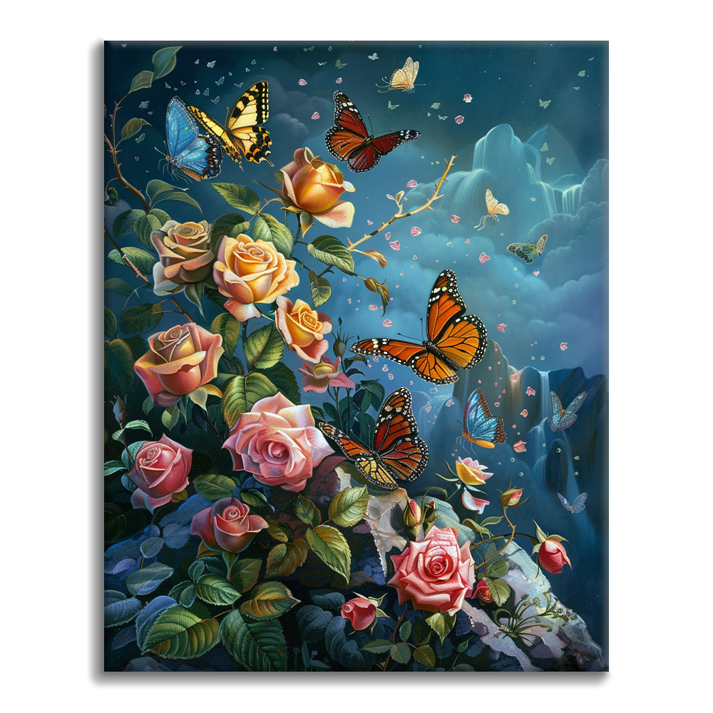 Papillons et roses – Peinture par numéros