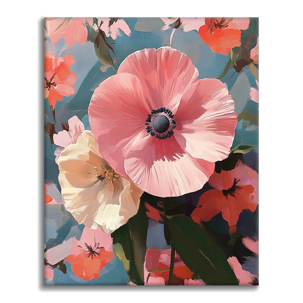 Floraison rose au milieu de l'harmonie de la nature - Peinture par numéros