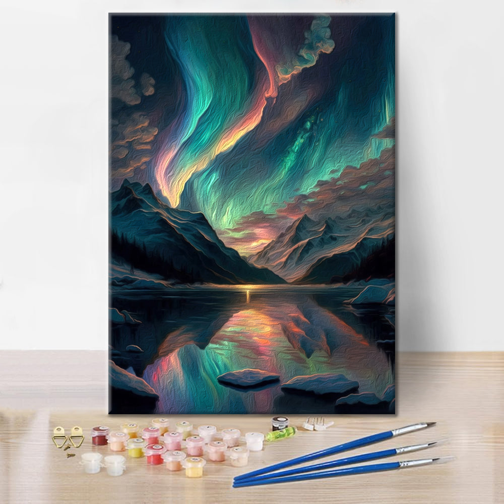 Aurores boréales colorées – Peinture par numéros