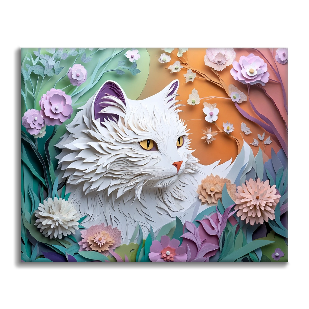 Chuchotements du chat des fleurs en papier - Peindre par numéros