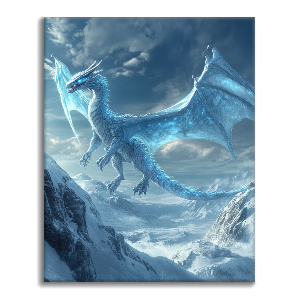 Dragon de glace arctique en vol – Peinture par numéros