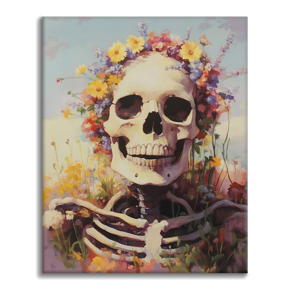 Crâne orné de fleurs aux couleurs vives - Peinture par numéros