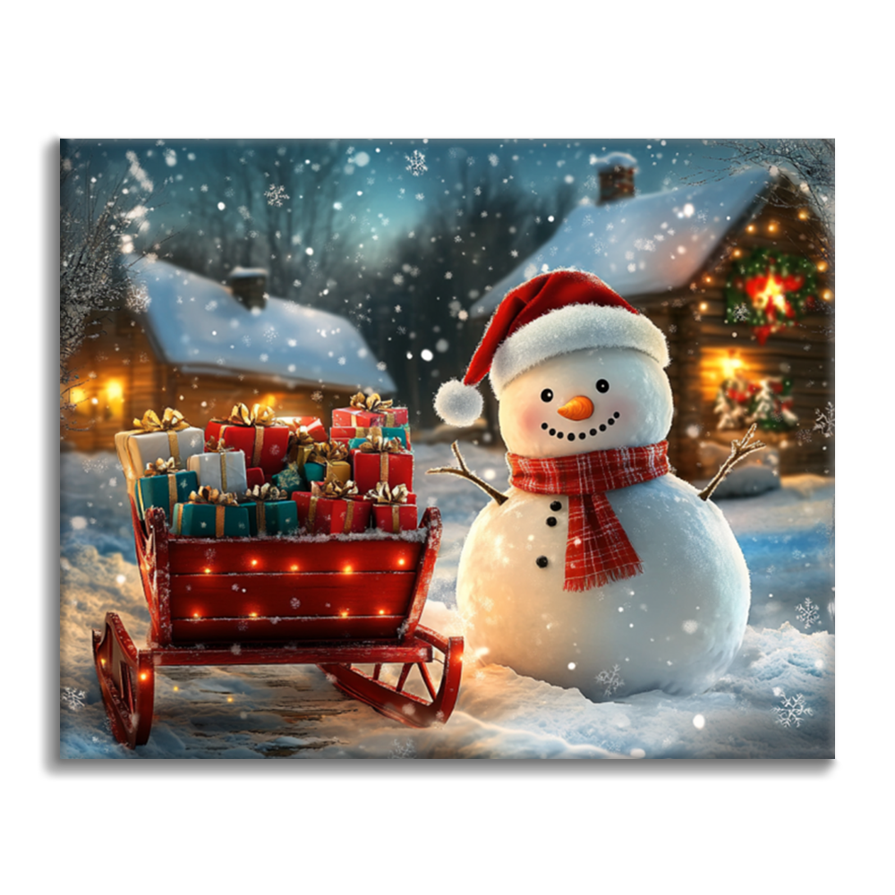 Bonhomme de neige et cadeaux de Noël – Peinture par numéros