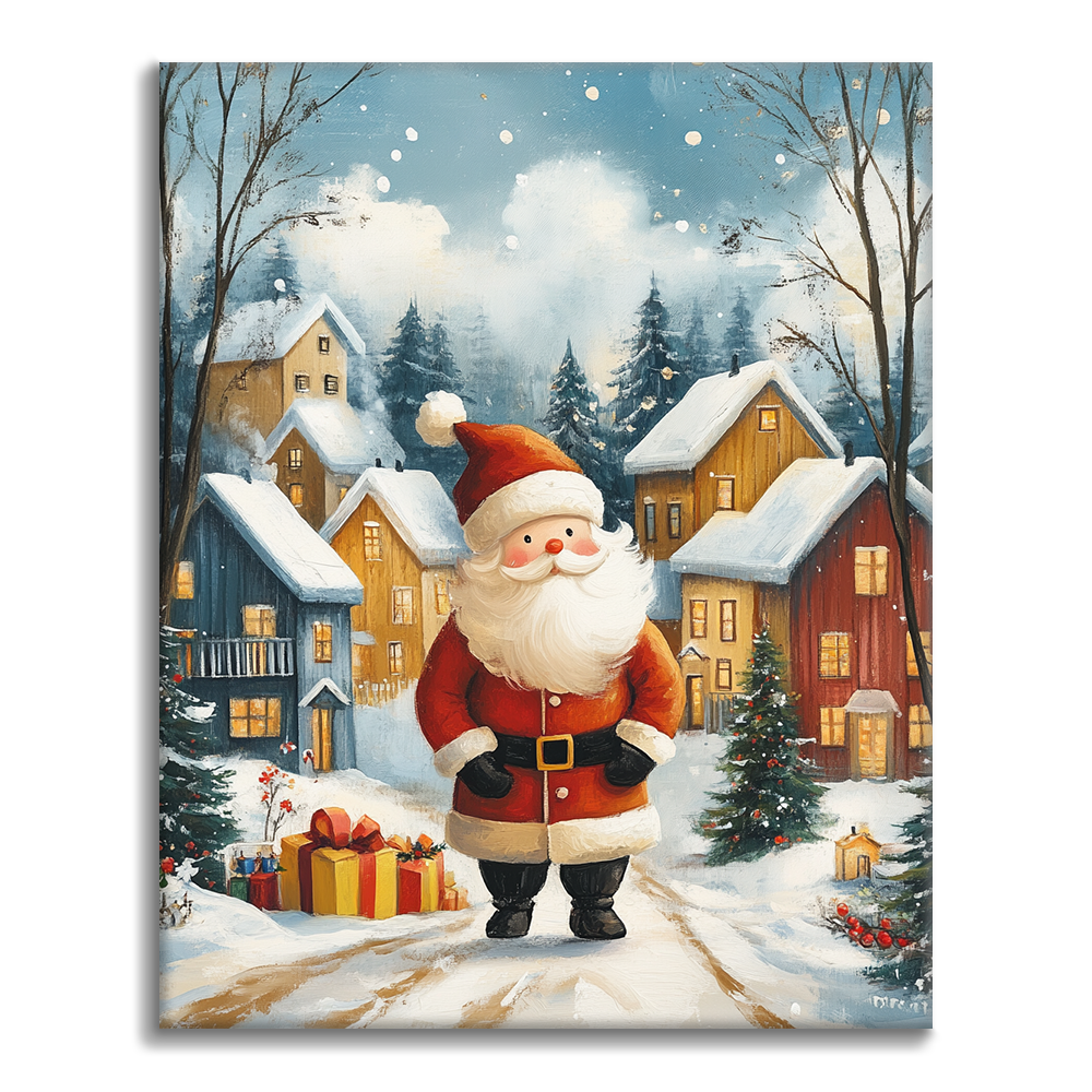 Le Père Noël joyeux dans un pays des merveilles hivernal - Peinture par numéros