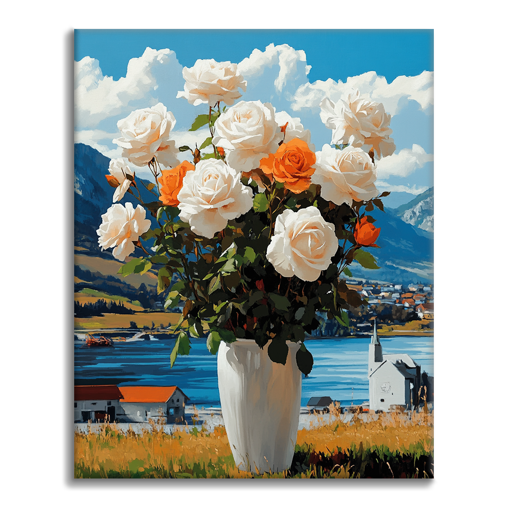 Roses avec Vase - Peinture par Numéros