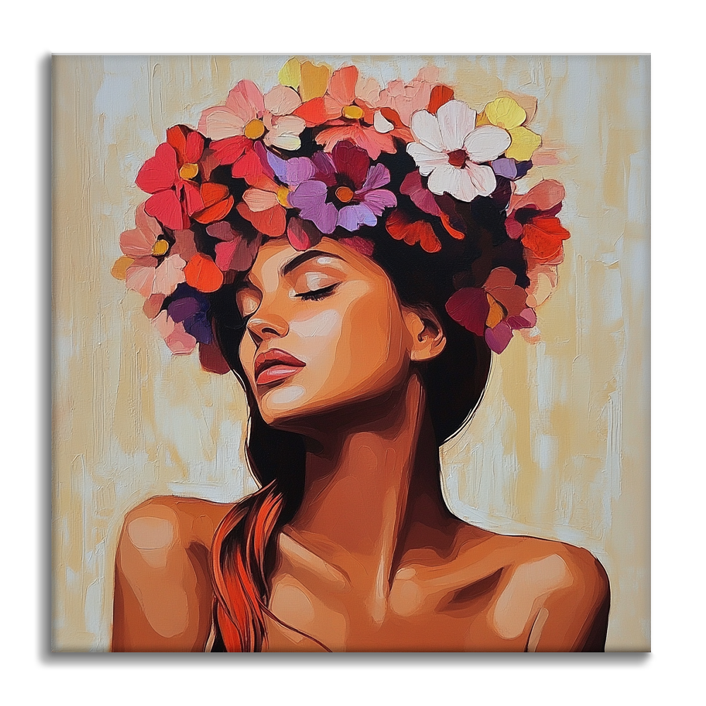 Femme sereine en fleurs – Peinture par numéros