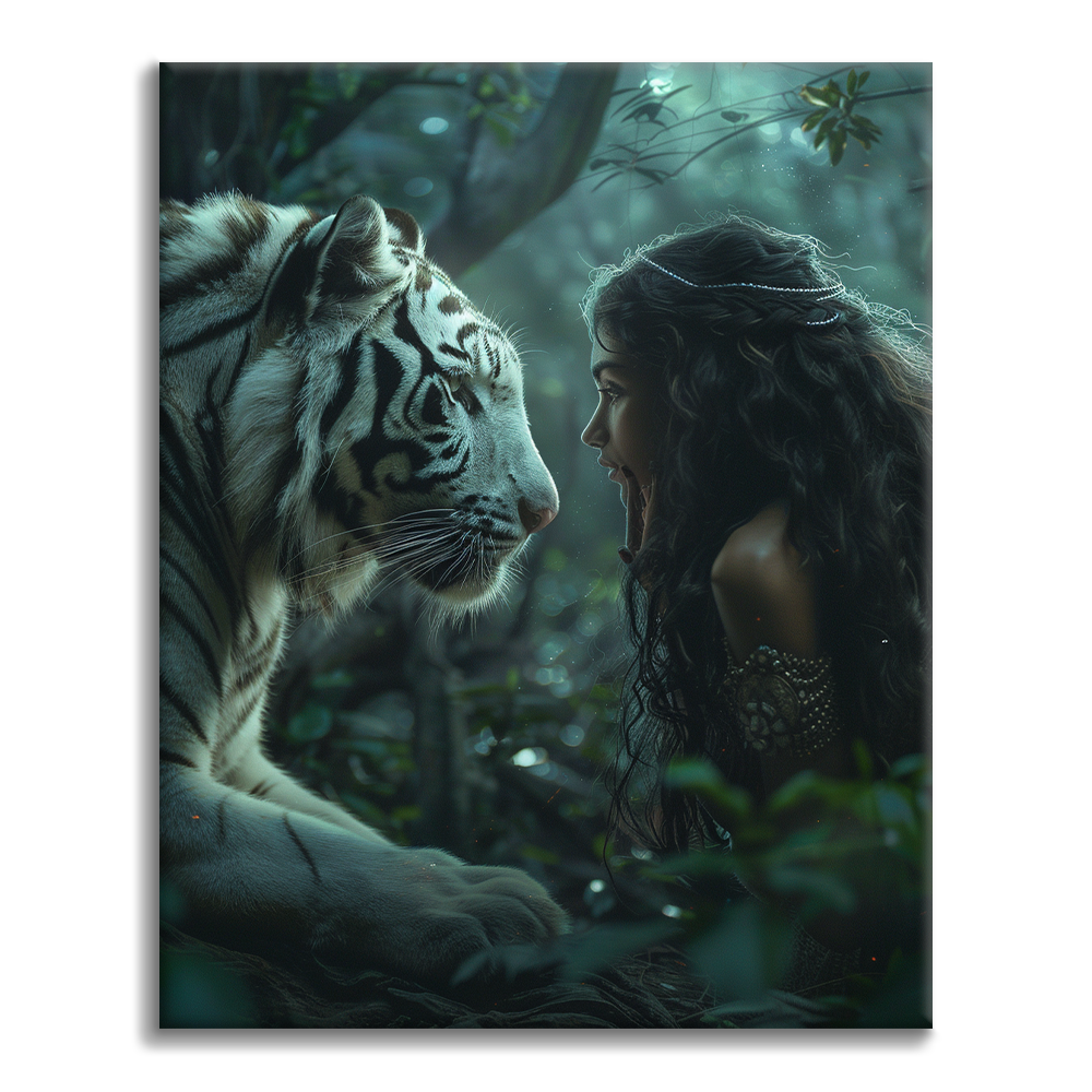Femme avec un tigre blanc - Peinture par numéros