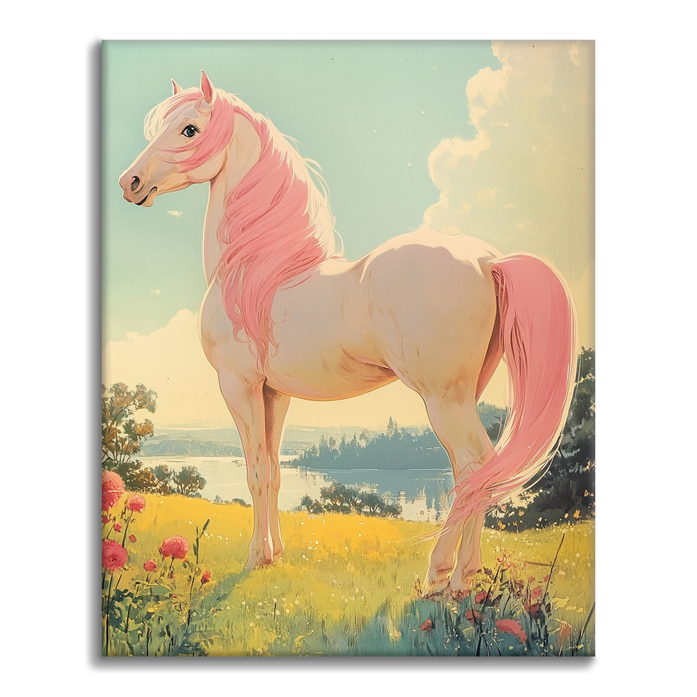 Cheval rose regardant l'horizon - Peinture par numéros