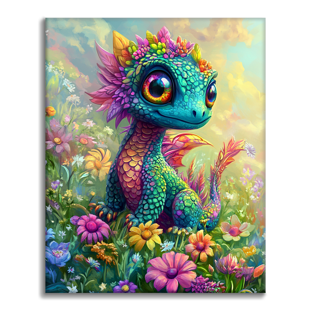 Magnifique dragon arc-en-ciel en fleurs – Peinture par numéros