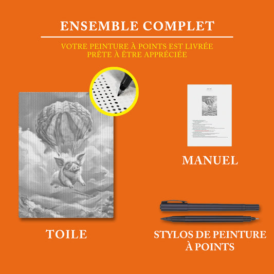 Cochon volant - Peinture à Points