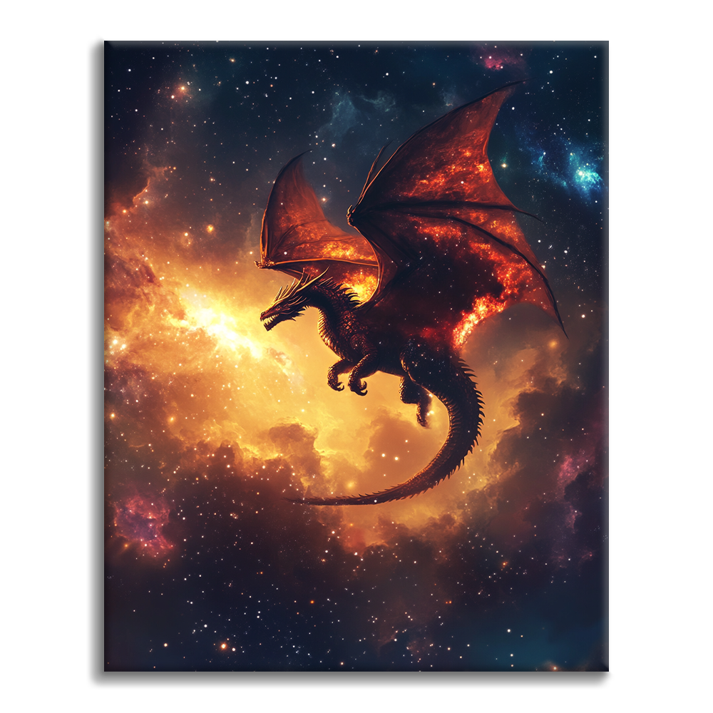 Dragon cosmique flamboyant – Peinture par numéros