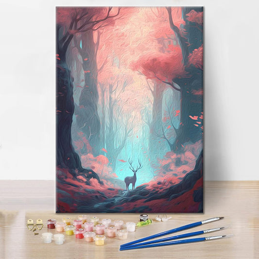 Un cerf erre dans une forêt colorée - Peinture par numéros