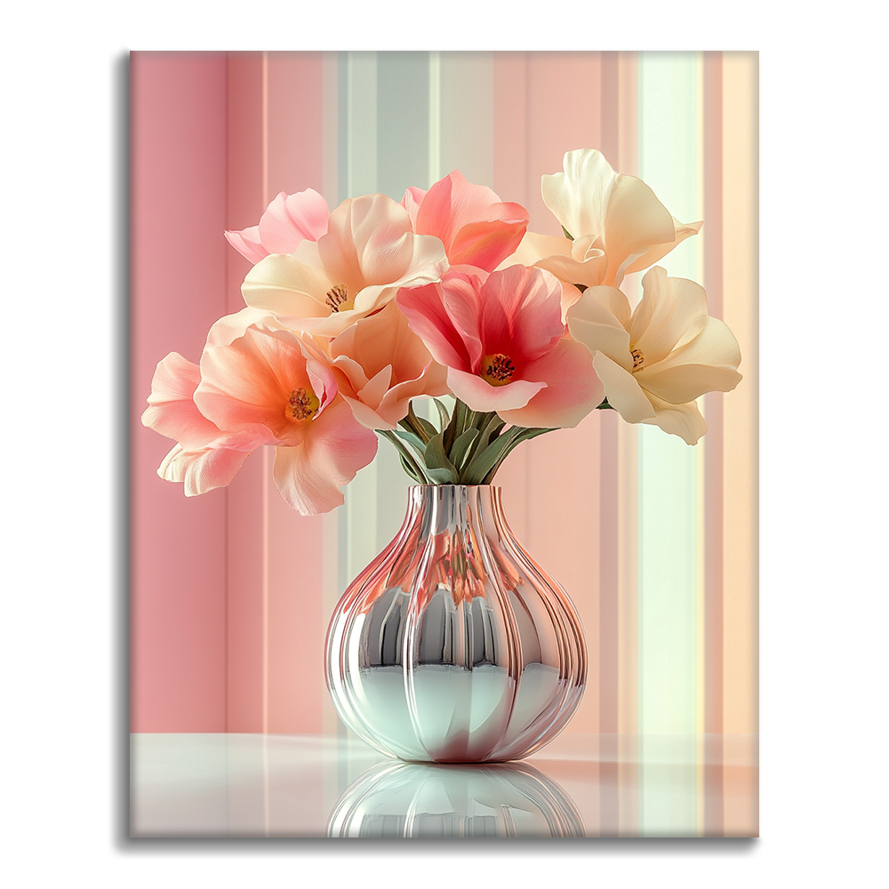 Vase élégant avec tulipes roses et blanches - Peinture par numéros