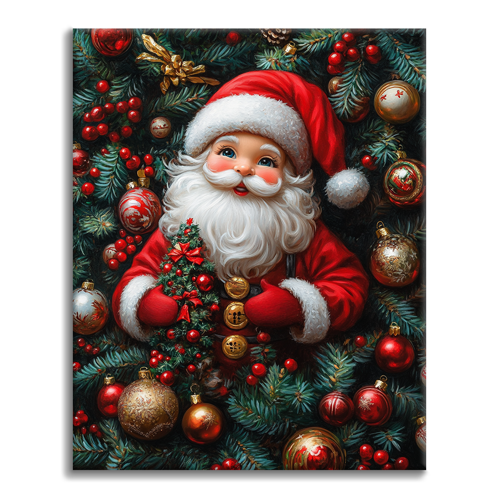 Le Père Noël joyeux au milieu des décorations de fête - Peinture par numéros