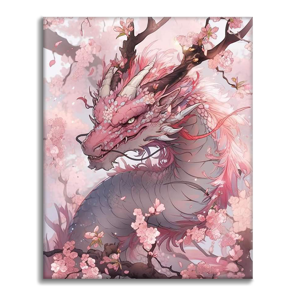 Dragon en fleurs de cerisier - Peinture par numéros