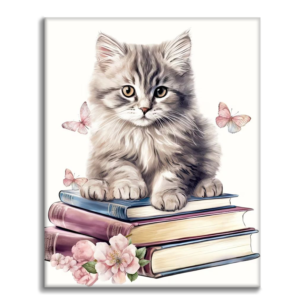 Clipart de chats mignons avec des livres - Peinture par numéros