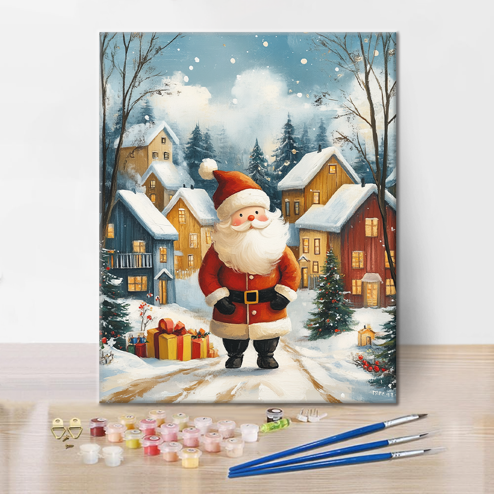 Le Père Noël joyeux dans un pays des merveilles hivernal - Peinture par numéros