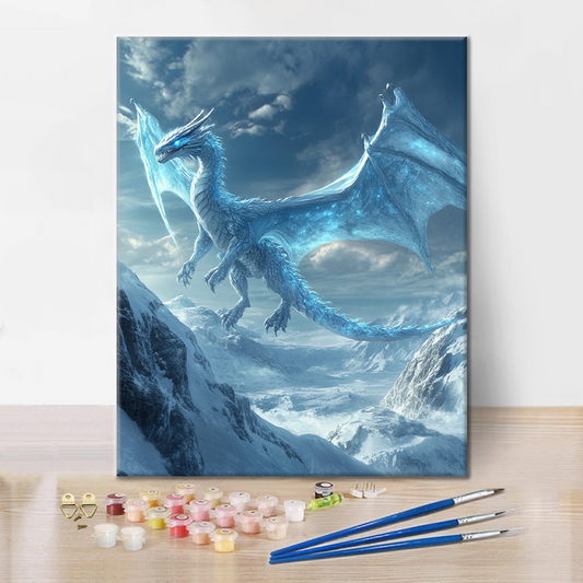 Dragon de glace arctique en vol – Peinture par numéros