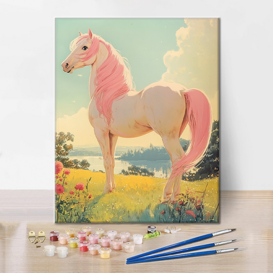 Cheval rose regardant l'horizon - Peinture par numéros