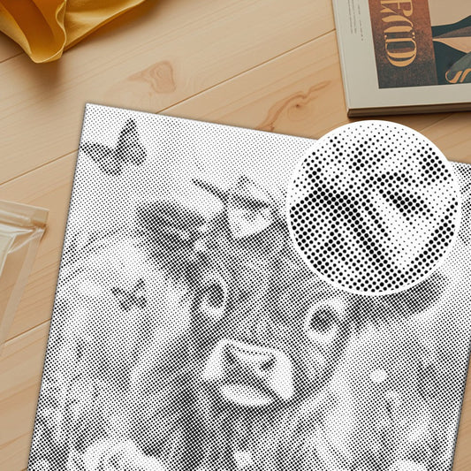 Adorable veau des Highlands avec des fleurs - Peinture à points