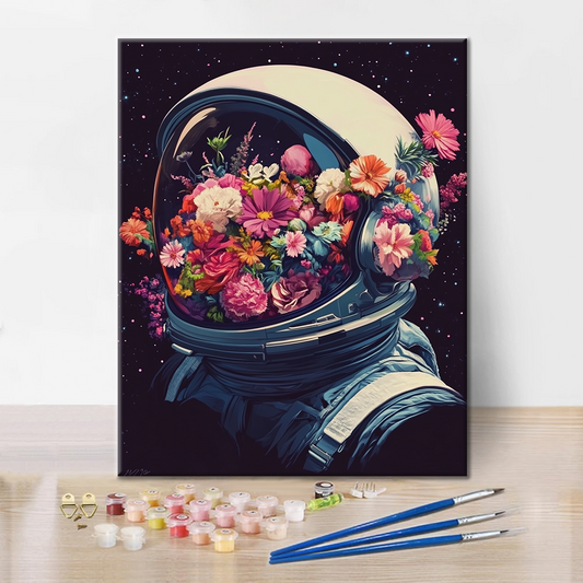 Casque spatial rempli de fleurs – Peinture par numéros