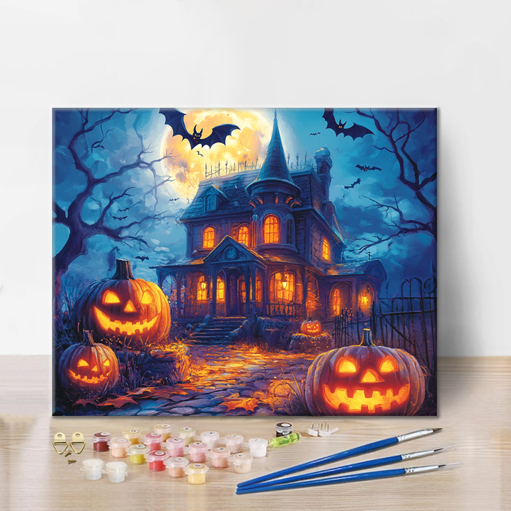 La maison hantée aux citrouilles – Peinture par numéros
