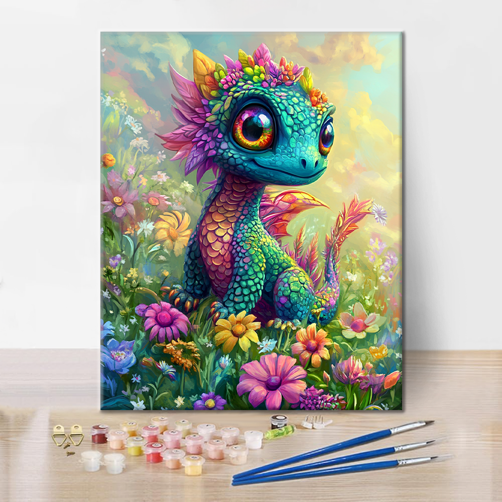 Magnifique dragon arc-en-ciel en fleurs – Peinture par numéros