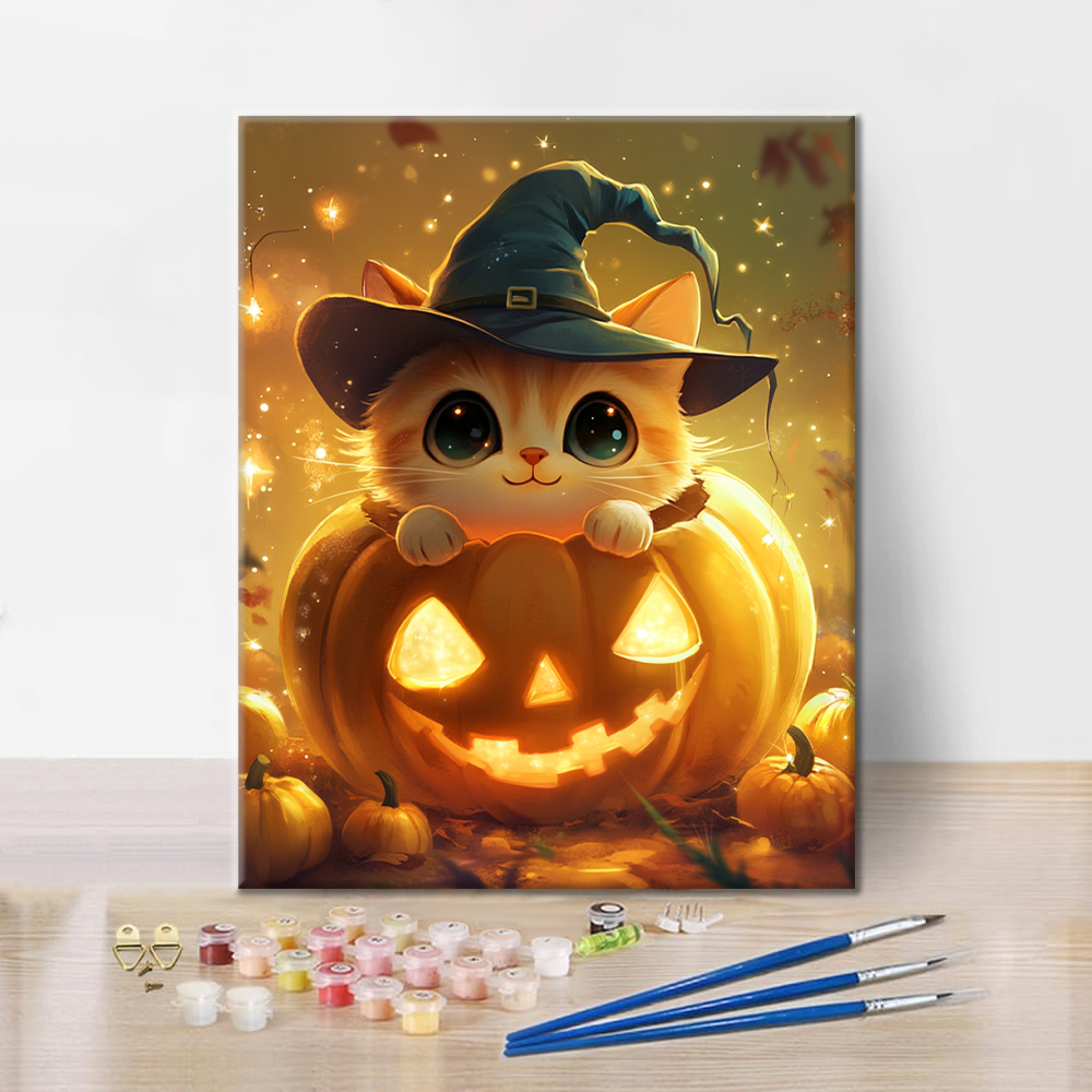 Chaton citrouille – Peinture par numéros