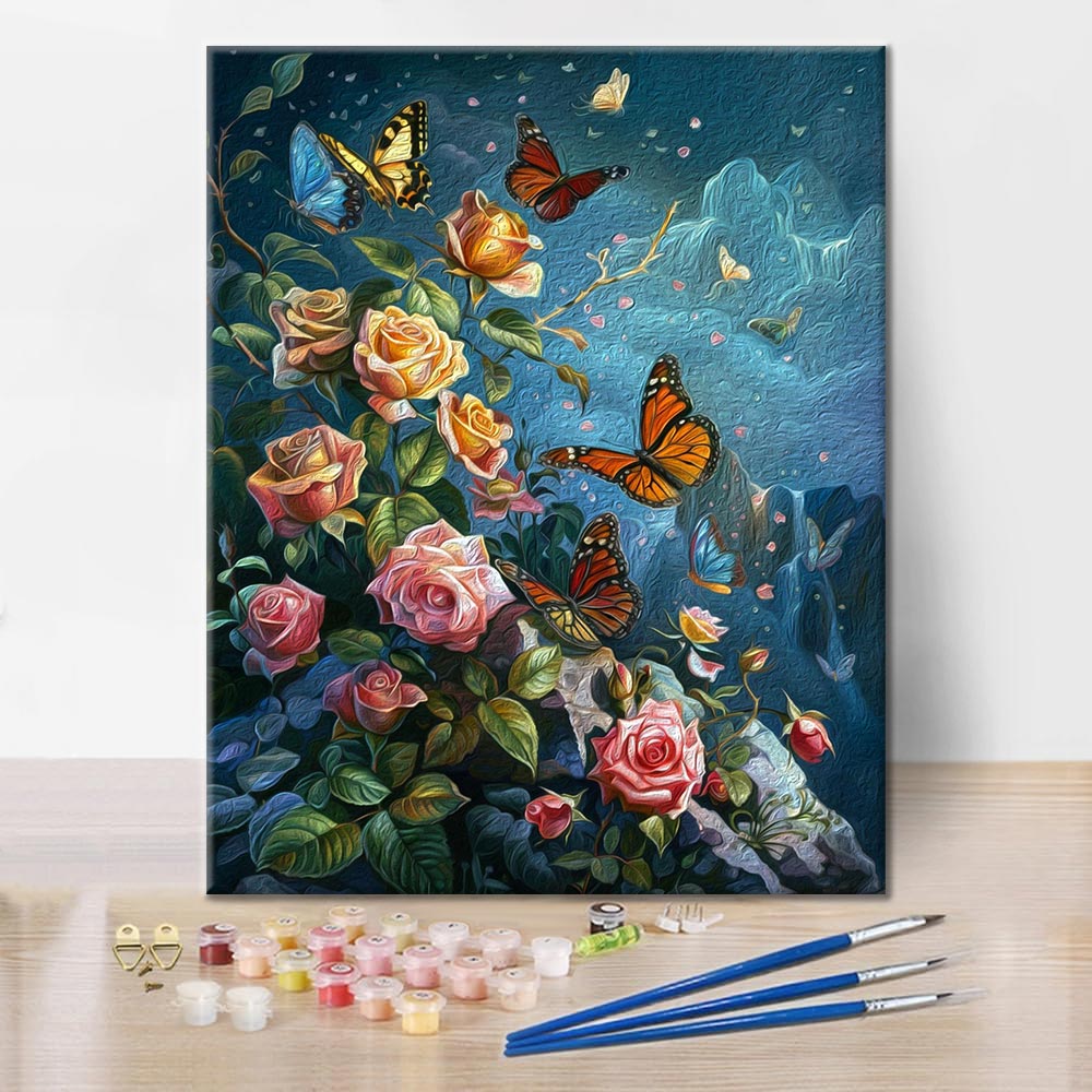 Papillons et roses – Peinture par numéros