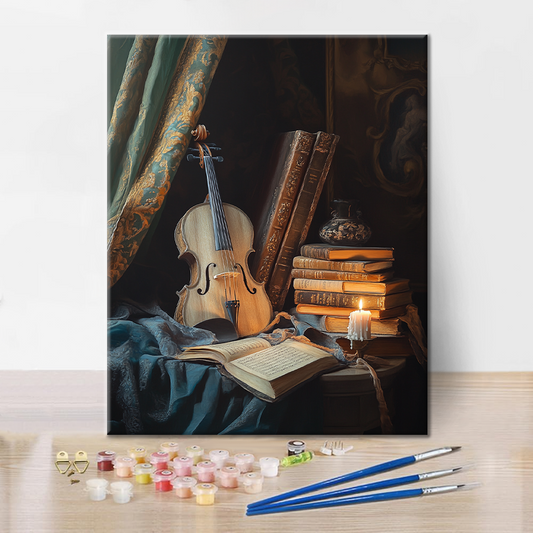 Livre et violon - Peinture par numéros