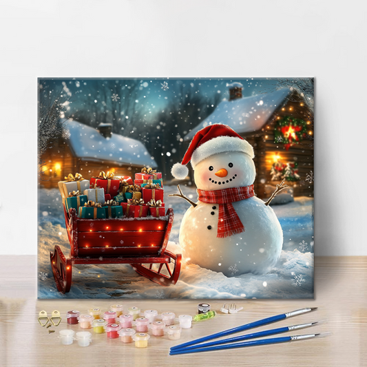 Bonhomme de neige et cadeaux de Noël – Peinture par numéros