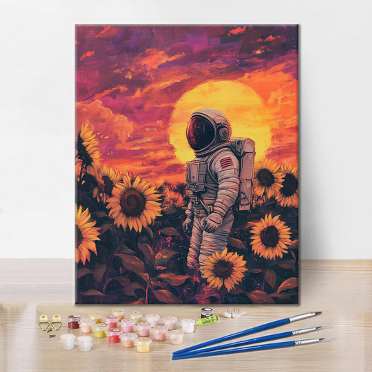 Astronaute dans les champs de tournesols – Peinture par numéros