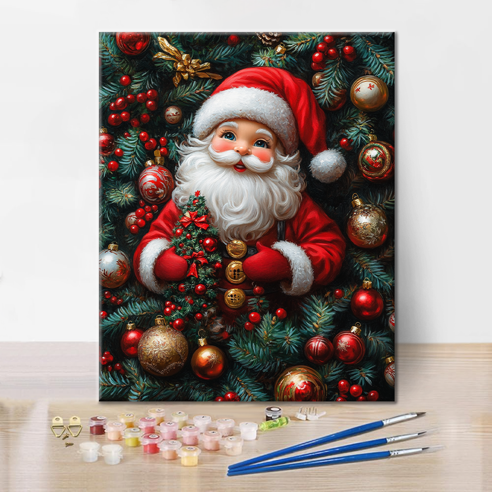 Le Père Noël joyeux au milieu des décorations de fête - Peinture par numéros