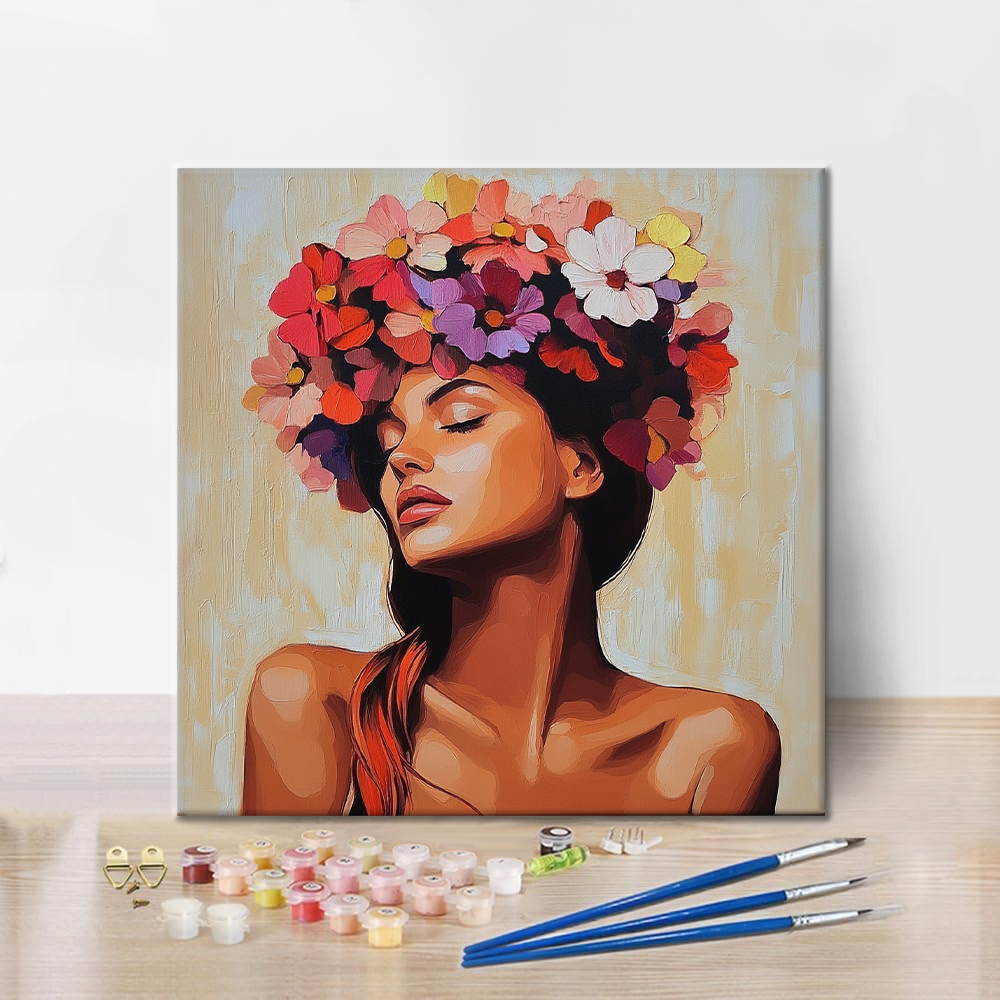Femme sereine en fleurs – Peinture par numéros