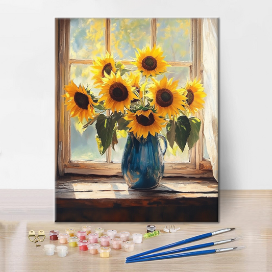 Tournesols à la Fenêtre - Peinture par Numéros