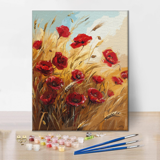 Champ de blé et fleurs – Peinture par numéros