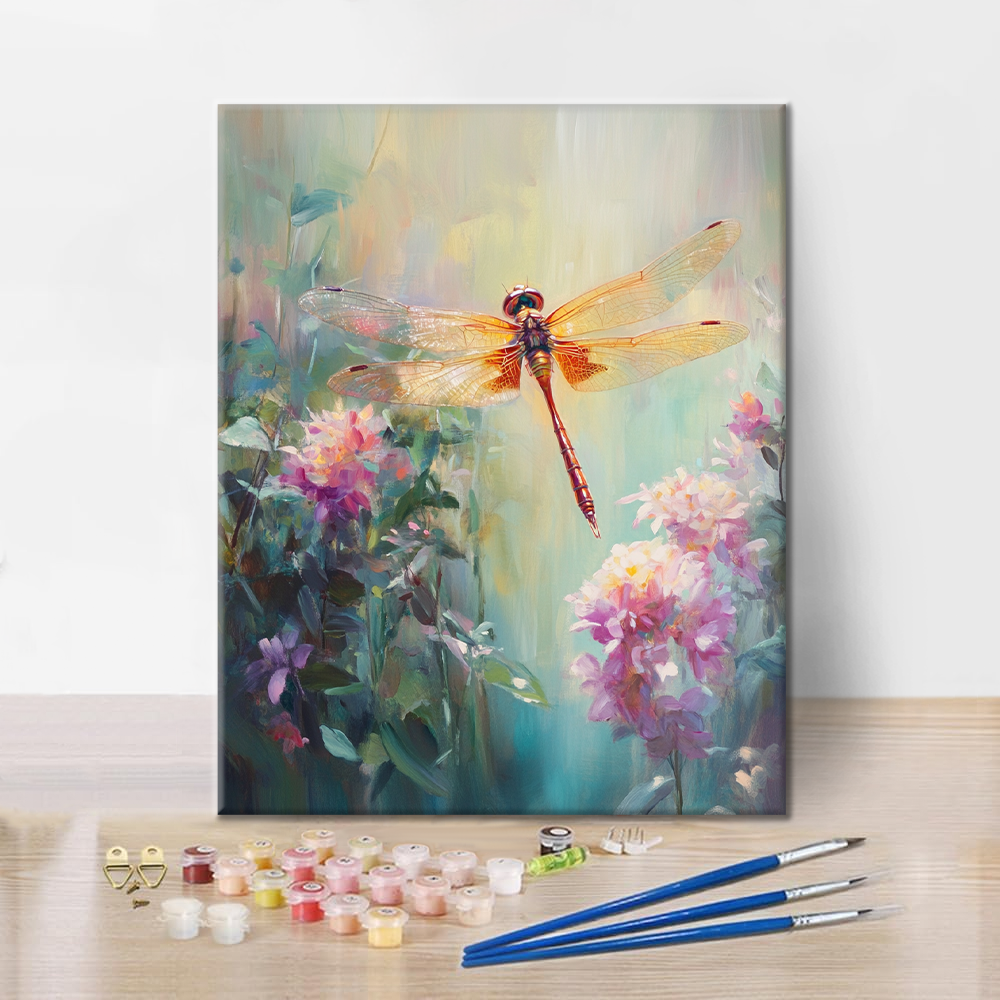 Libellule et fleurs – Peinture par numéros