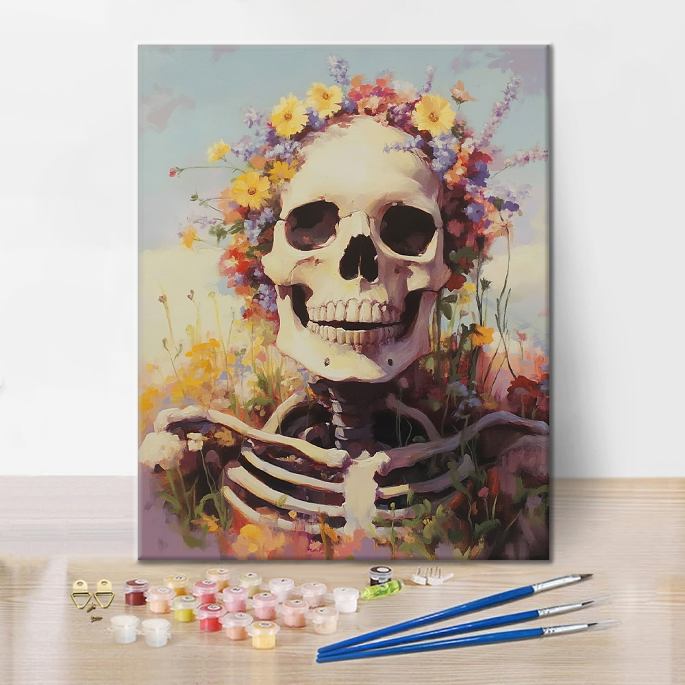 Crâne orné de fleurs aux couleurs vives - Peinture par numéros