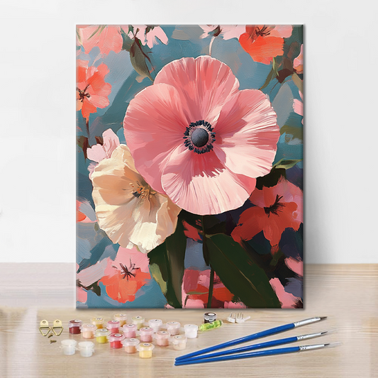 Floraison rose au milieu de l'harmonie de la nature - Peinture par numéros