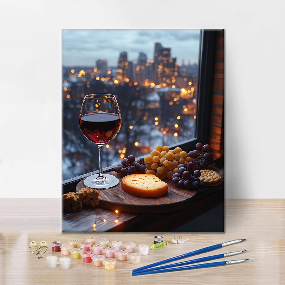 Vin, fromage et lumières de la ville – Peinture par numéros