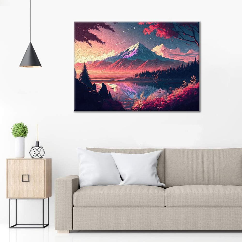 Chaîne de montagnes au coucher du soleil – Peinture par numéros
