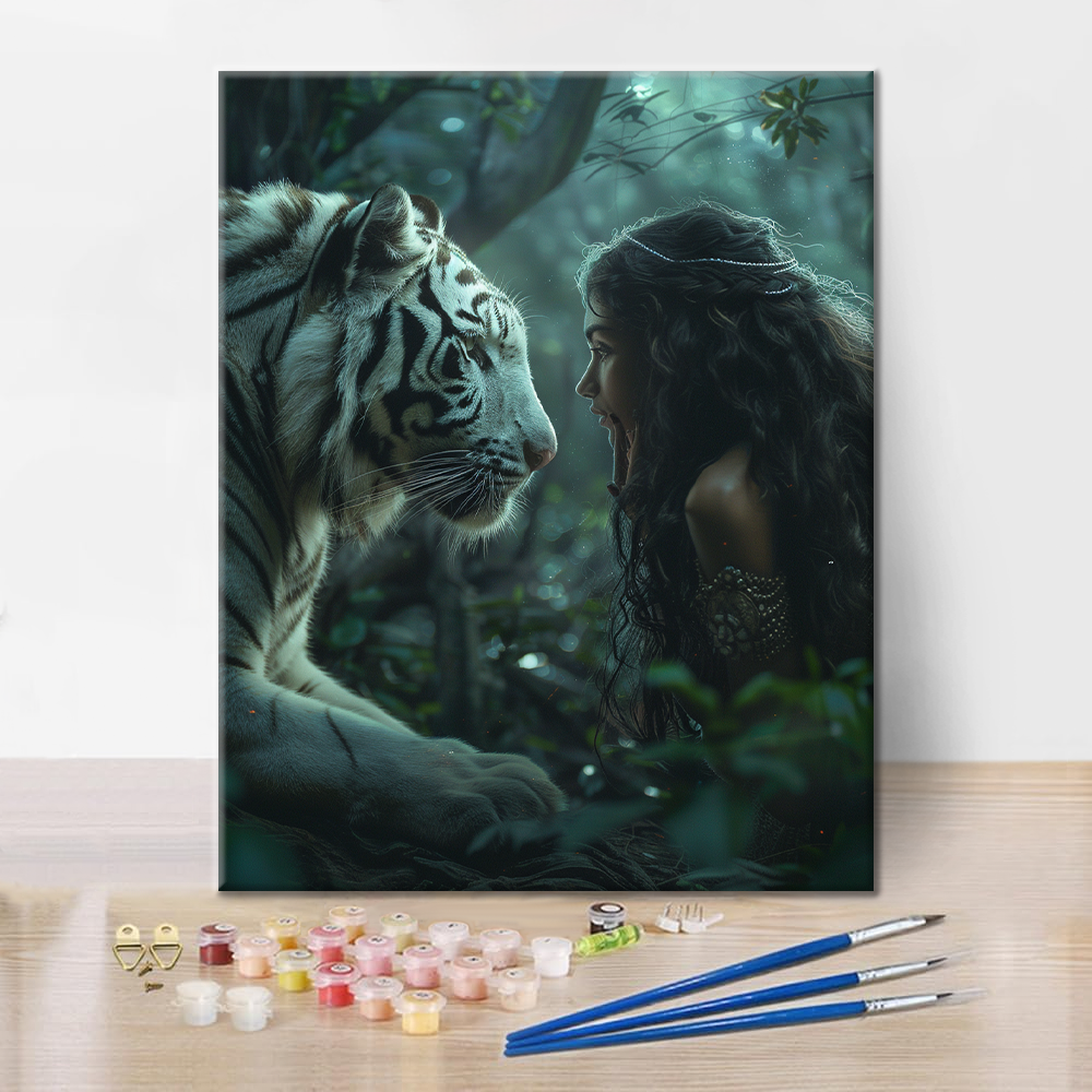Femme avec un tigre blanc - Peinture par numéros