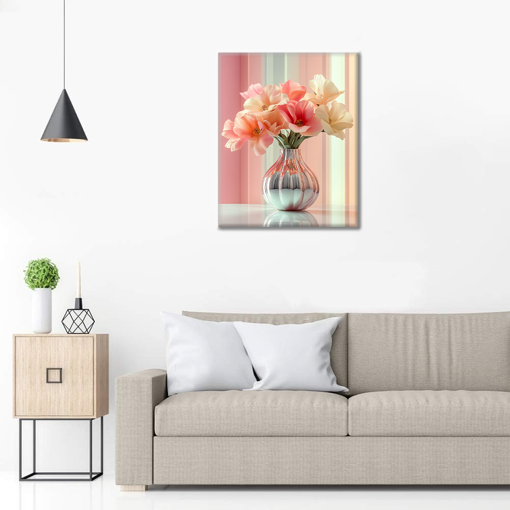 Vase élégant avec tulipes roses et blanches - Peinture par numéros