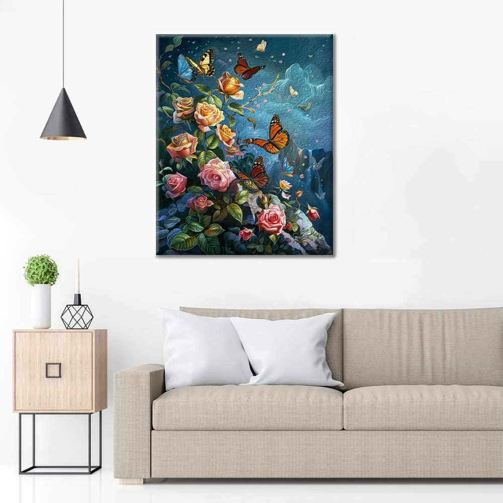 Papillons et roses – Peinture par numéros