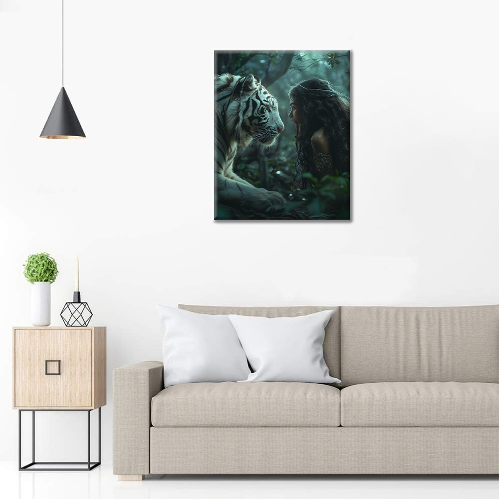Femme avec un tigre blanc - Peinture par numéros