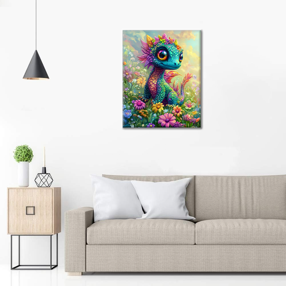 Magnifique dragon arc-en-ciel en fleurs – Peinture par numéros
