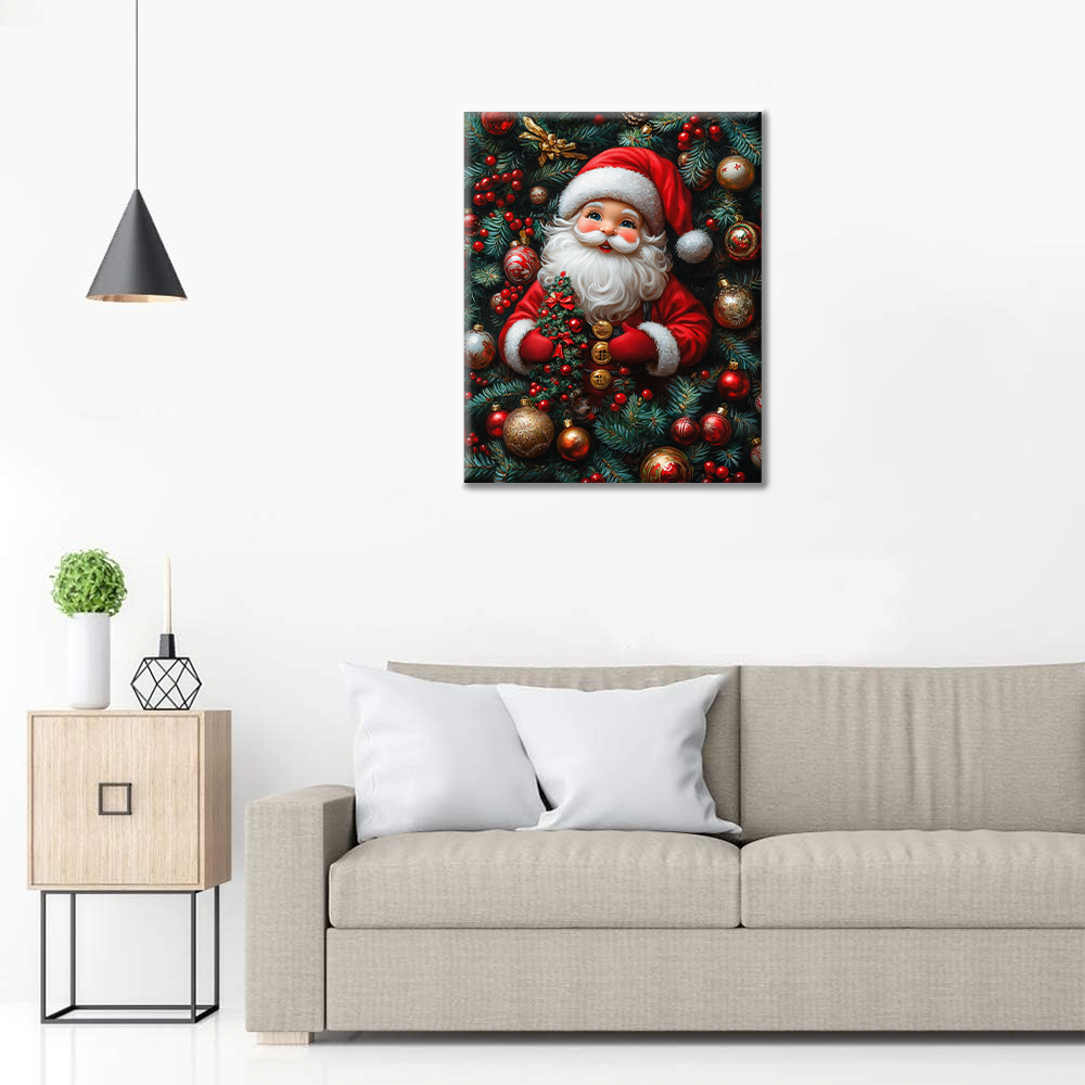 Le Père Noël joyeux au milieu des décorations de fête - Peinture par numéros