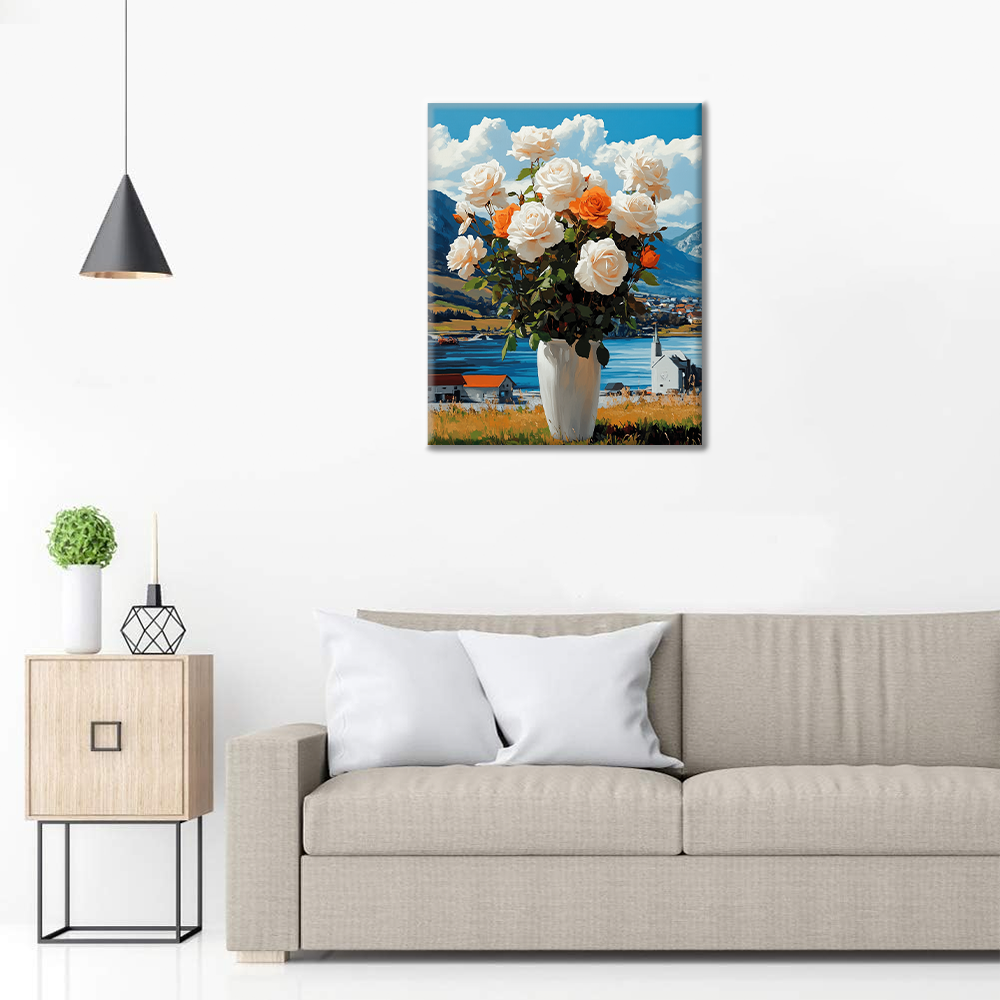 Roses avec Vase - Peinture par Numéros