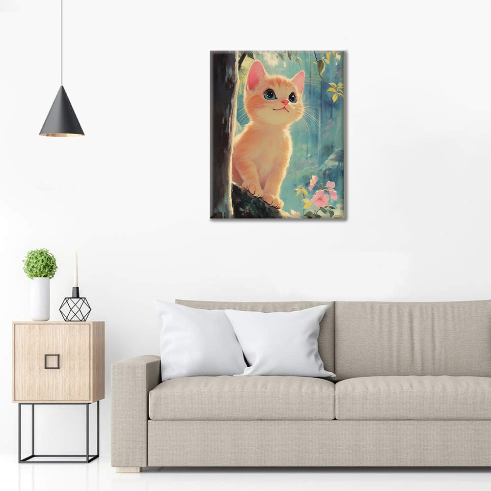 Chaton dans la canopée de la forêt - Peinture par numéros