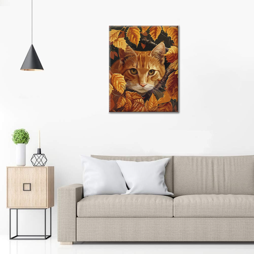 Feuilles et chat – Peinture par numéros